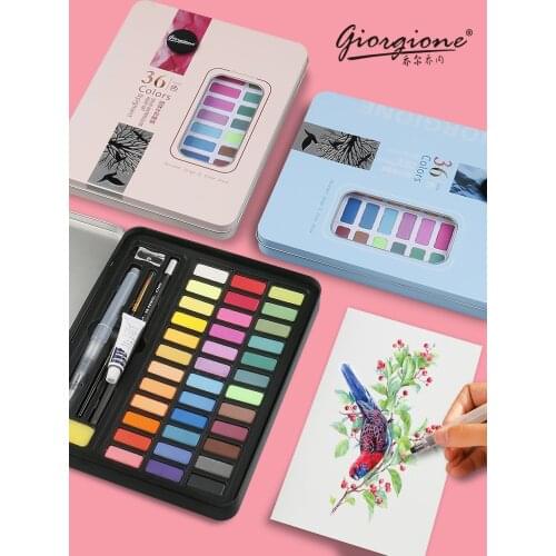 36Colors High Quality Solid Pigment Watercolor Paints Set With Water Color Portable Brush Pen For Painting Art Supplies