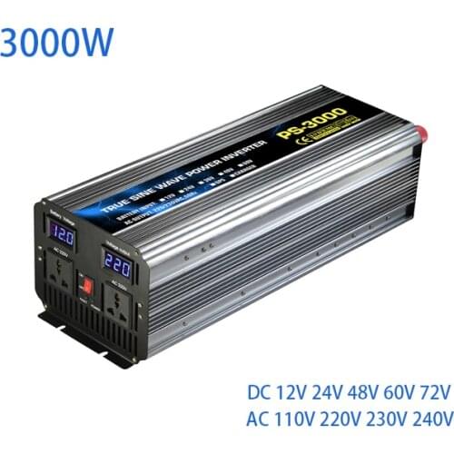 Pure sine wave solar inverter 3000W 3KW of Off grid converter charger system 12V 24V 48V 60V 72V DC to 110V 220V 230V 240V AC