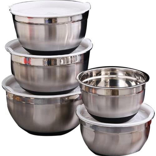 5pcs Anti-corrosion Stainless Steel Mixing Bowls Rustproof Easy Cleaning Salad Bowl with Lids Tableware for Cooking Kitchen
