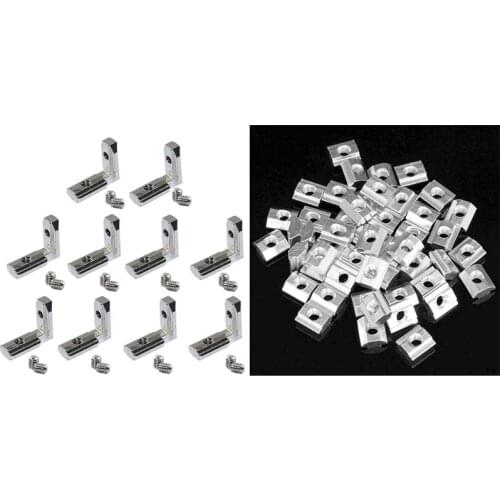 50Pcs M5 T Zin-Plated Carbon Steel T Sliding Nut with 20Pcs T Slot L-Shape Inside Corner Connector Joint Bracket