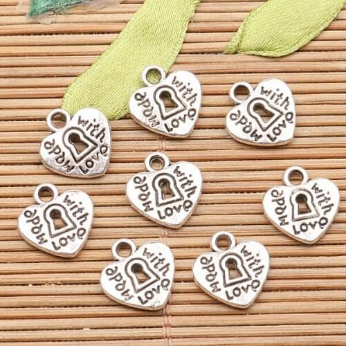 50pcs tibetan silver color 2sided heart shaped make with love charms EF2591