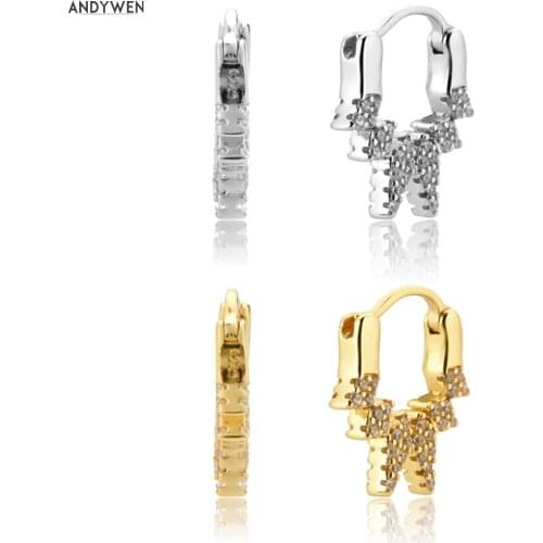 ANDYWEN 100% 925 Sterling Silver Spike Special Zircon CZ Hoops Earring Piercing Ohrringe Wedding Best Gift Jewekry For Women
