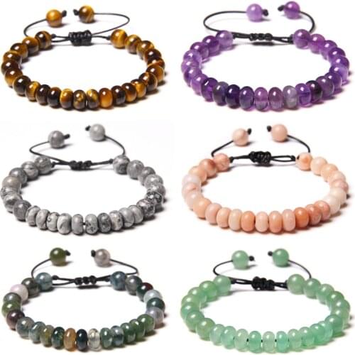 Natural Rondelle Amethysts Bracelets For Women Handmade Woven Black Rope Men Bracelet Adjustable Tiger Eye Stone Beads Pulsera