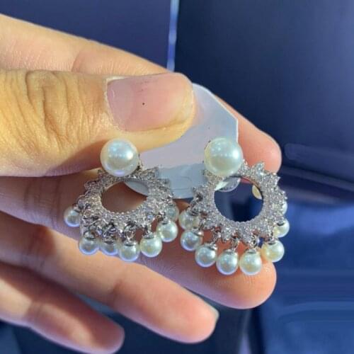 Brand 1:1Luxury Silver Color White Sun Flower Earrings with Pearls Zircon Women July Yacht Club Series Jewelry