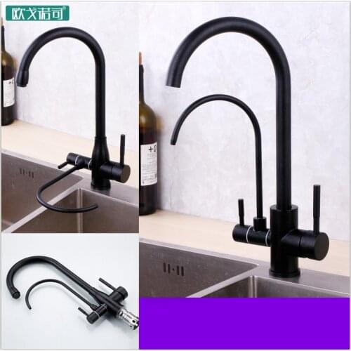 Blacken kitchen faucet black has can lie down filter water tap double handles