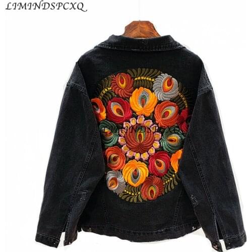 Embroidered Denim Jacket Oversized Long Sleeve Fashion Woman Jacket Coat Multi Floral New 2020 Spring Summer casacos masculino