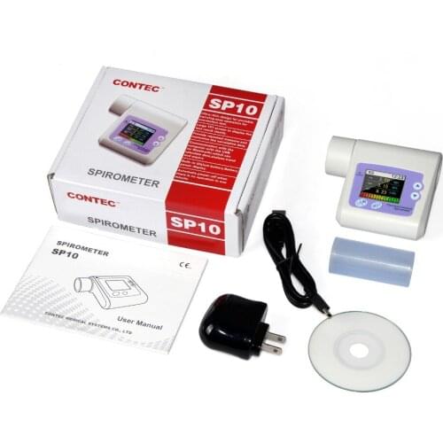 Well Packed Safe to Door Spirometer SP10 CONTEC Digital Lung Volume device FVC PEF FEV1 FEF25 USB Software Home Hospital