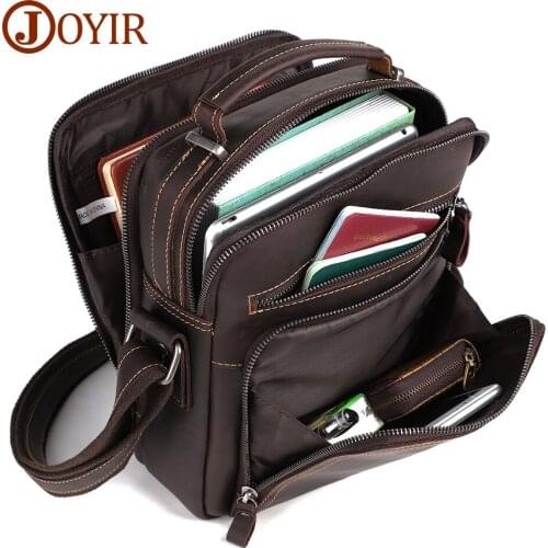 JOYIR Small Leather Messenger Shoulder Bag Men Vintage Crazy Horse Leather Crossbody Bag for 9.7" Tablet Busniess Handbag