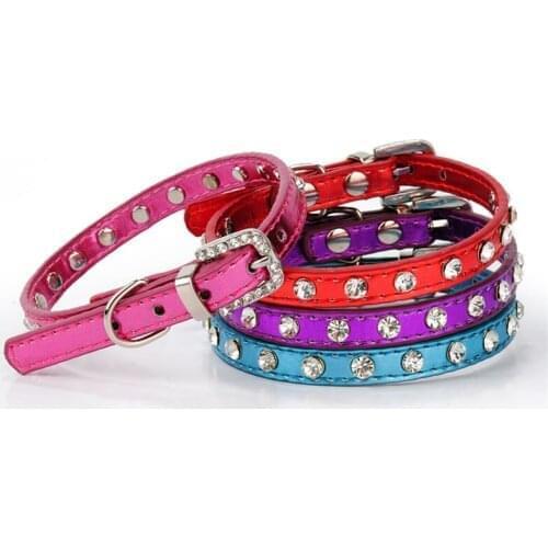 Leather Cat Collar Diamond Pet Cat PU Leather Leash for 1 Rows Rhinestone Necklace Kitten Collar Pet Accessories