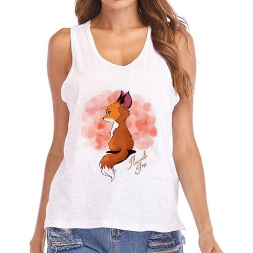 Kawaii fox print Tank Tops Women Fashion Casual cute Vest female Harajuku Graphics Sexy Summer white top sleeveless Tee clothing