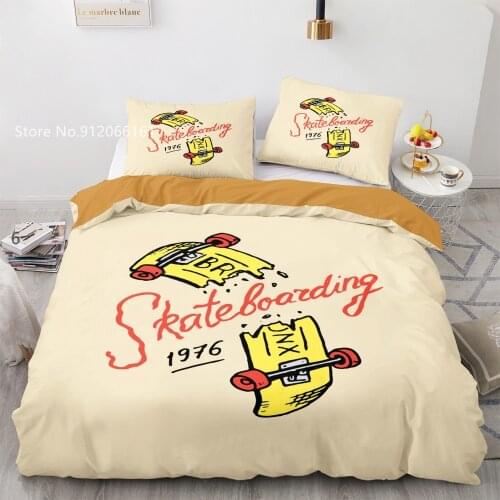 Cartoon Skateboard Duvet Cover Colorful Graffiti Bedding Set For Kids Teen Gift Bedclothes For Bedroom Home Bed Cover Set 2/3Pcs