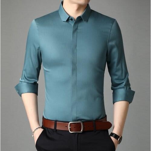 Mens Regular-Fit Long-Sleeve Solid Color Business Casual Poplin Shirt 2021 Autumn New Top Quality Slim Fit Business Men Shirt