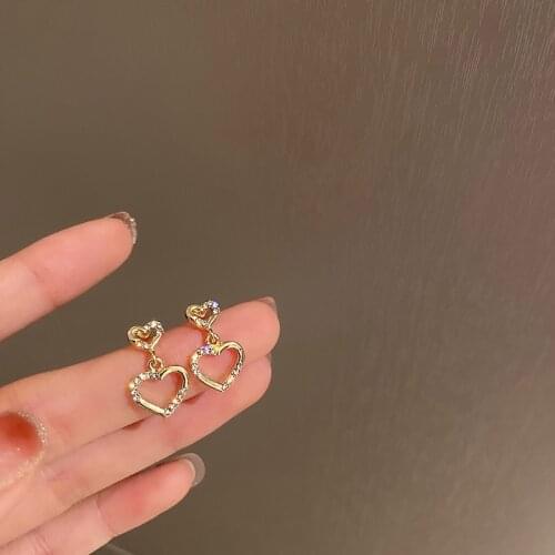 2021 New Cute Small Exquisite Hollow Heart Drop Earrings for Women Simple Minimalist Earrings Party Jewelry