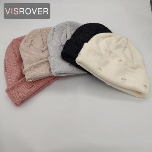 VISROVER 12 colors solid acrylic beanies winter hat for woman acrylic holes hat woman Autumn Warm skullies gift Wholesales