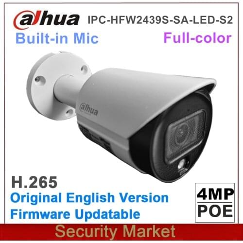 Original Dahua IP IPC-HFW2439S-SA-LED-S2 4MP POE Lite Full Color Built In Mic Fixed Focal Bullet Network Camera
