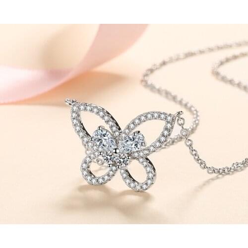 Passed Diamond Test 0.8ct Moissanite 925 Sterling Silver Butterfly Pendant Necklace Women Fashion Cocktail Party Luxury Jewelry
