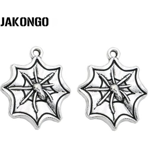 JAKONGO Spider Charms Antique Silver Plated Charms Pendants for Jewelry Making Bracelet DIY Handmade Craft 22x18mm 10pcs/lot