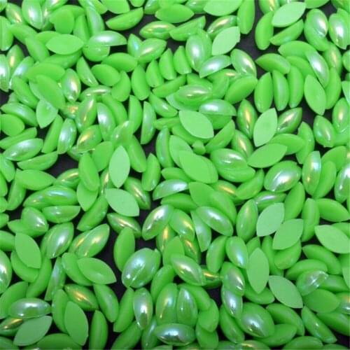 Green AB Color Horse Eye Shape Flatback Half Pearl Bead Loose DIY ABS Plastic Imitation Half Pearl Nail Arts Decoration Craft