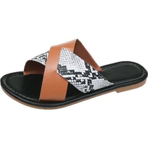 Summer Women Slippers Sexy Female Snake Print Slides Outdoor Beach Flats Sewing 2021 Fashion Casual Ladies Shoes Sandalias Mujer