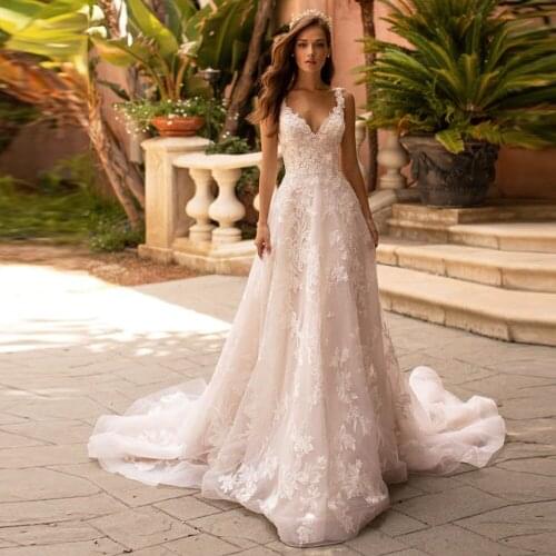 Vestidos De Novia A-Line Wedding Dress V-Neck Fashion Sukienka Na Backless Wesele Robes De Mariage Tulle Luxury Hochzeitskleid