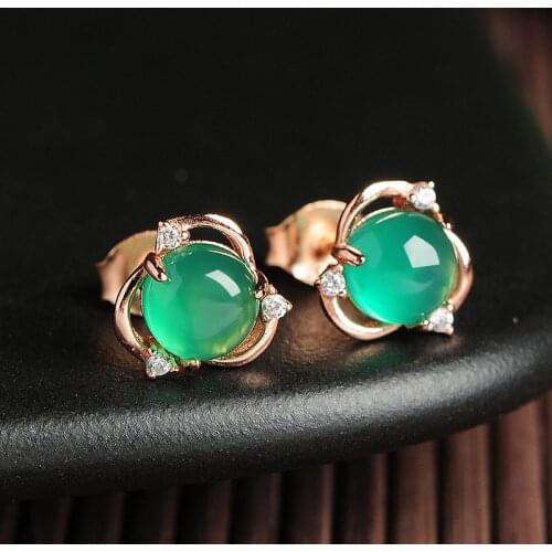 Fresh 925 silver inlaid with natural ice through green jade earrings