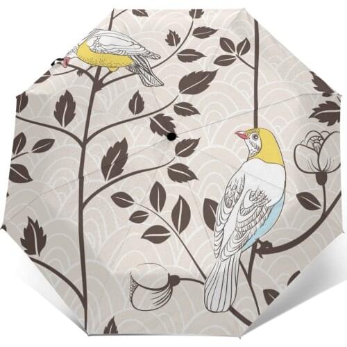 Wind Resistant Folding Automatic Umbrella Women Auto Vintage Birds Blossoming Plants Windproof Umbrellas Rain For Men Parasol