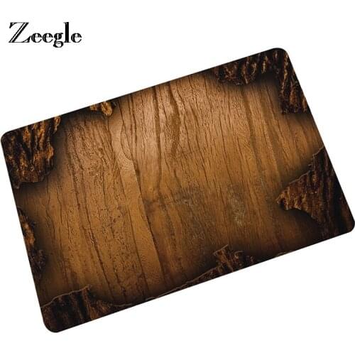 Zeegle Wood Pattern Door Mat Entrance Mats Flannel Absorbent Bathroom Floor Mats Doormat Non-slip Kitchen Area Rug