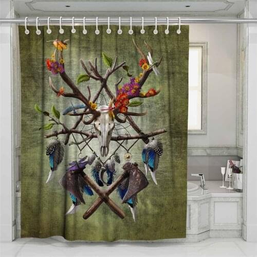 Feather Coloful Printing Bathroom Curtains Elk Wolf Print Animals Polyester Shower Curtains Custom Bath Curtains Home Decoration