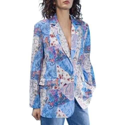 Female Blazer Suit Elegant Turn-down Collar Colorful Floral Printed Cardigan Long Sleeve Cardigan Long Sleeve Female Blazer 2XL