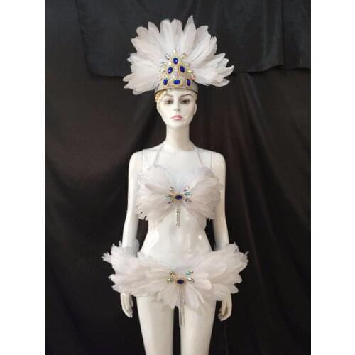 The shows victoria cabaret stage clothes skirt big angel feather wing headdress wings costume set for women