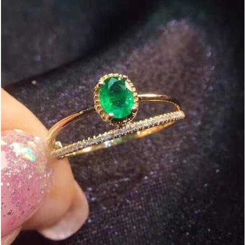 Natural Emerald Gemstone Simple Ring S925 Sterling Silver Fine Fashion Weddings Jewelry for Women Free Shipping【FS Jewelry