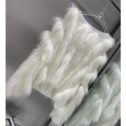 100% Real Fox Fur Coats Women Lady Fashion Long Sleeve Round Neck Knit Pullovers for Winter