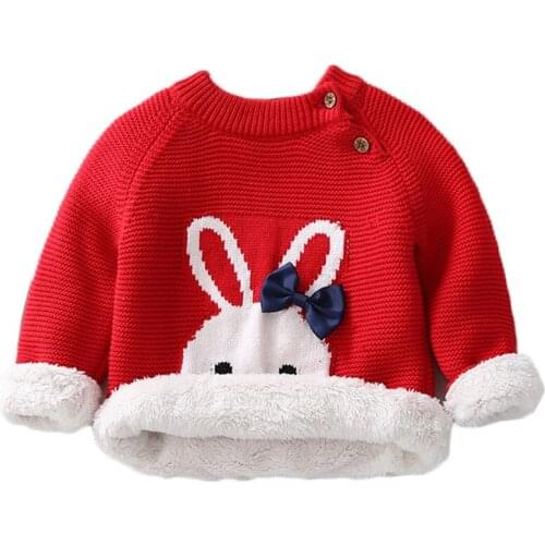 Winter Baby Sweaters Thick Plush Pullover 2021 New Cartoon Casual Kids Boy Girl Children Warm Knitted Bow sweater for girls 0-4Y