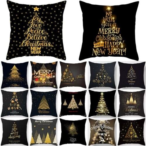 1Pcs Christmas Golden Tree Pattern 45*45cm Polyester Cushion Cover Decorative Sofa Home Decor Car Throw Pillowcover 40992