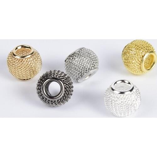 10Pcs 10x12mm Copper Mesh Charms Beads For Jewelry Making Supplies Big Hole Spacer Loose Beads Diy Necklace Bracelet Accessories