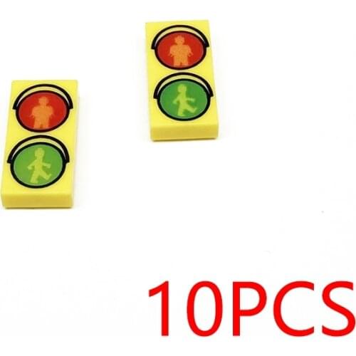 10PCS Road Sign 1x2 Traffic Light MOC Printed Building Blocks Tile Construction Classic Brick Toys Kids Learning Education