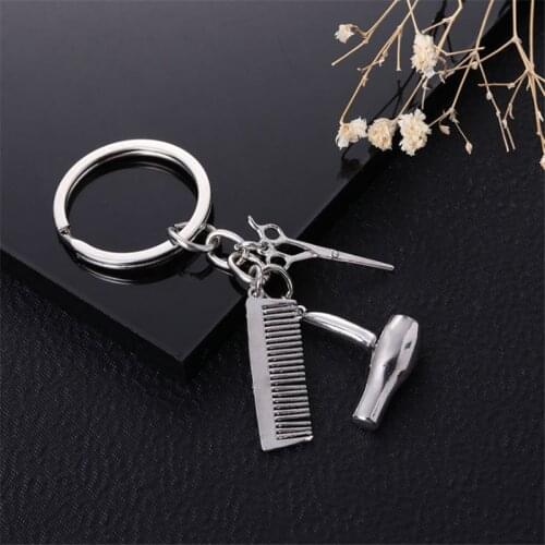 2020 Hair Dryer Scissors Comb Keychains Hairdressers Gift Car Phone Accessories Key Rings Party Decorations Birthday Gift 1pcs