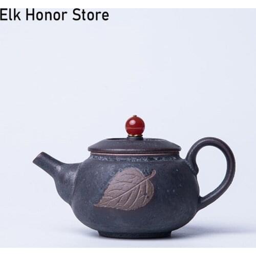 210ml Vintage Handmade Pottery Teapot Retro Coarse Leaf Art Household Teaware Chinese Kung Fu Tea Personal Pots Gift Packaging