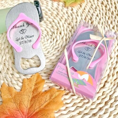 36PCS Custom-print Flip Flop Bottle Openers in Beach Themed Gift Box Unique Wedding Favors Bomboniere Gift Sandals Opener