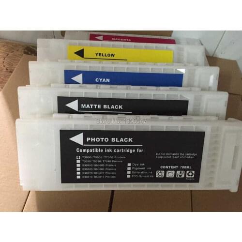 5 pcs/lot 700ml refillable ink cartridges for Epson SureColor T3000/T5000/T7000 ink cartridges with Chips