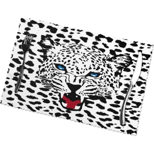 6 PCS Placemat Black And White Leopard Print Pattern Fabric Table Mats Tableware Kitchen Tool Table Mats