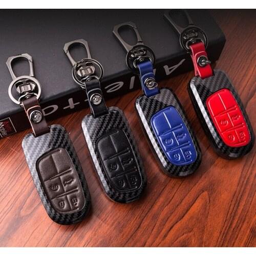 Carbon Fiber Car Remote Key Case Cover For Fiat Dodge Charger Dart Challenger Durango Jeep Chrysler 300C Grand Cherokee keyring