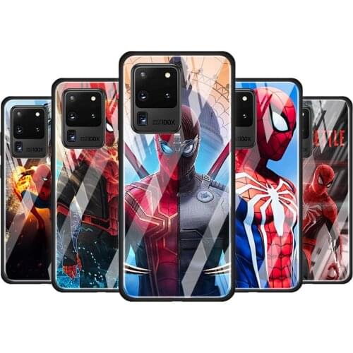 Marvel Spiderman hero for Samsung Galaxy S20 FE Ultra Note 20 S10 Lite S9 S8 Plus Luxury Tempered Glass Phone Case Cover