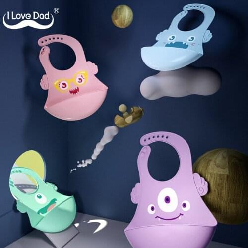 Cute Cartoon Printing Baby Bib Solid Color Waterproof Edible Silicone Kids Girl Boy Bibs Adjustable Baby Feeding Stuff