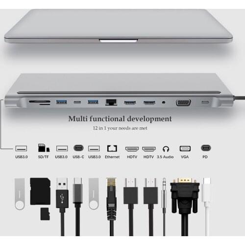 USB C Docking Station 12 In 1 USB Hub Multiport HDMI VGA Type C Adapter Splitter Dongle For Laptops PC Accessories