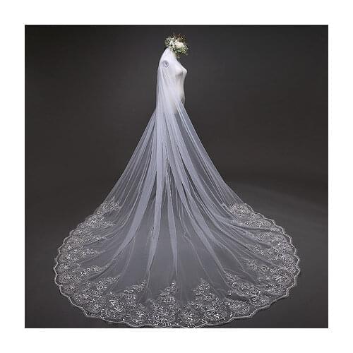 Romantic 4 M Wedding Veil Cathedral One Layer Lace Appliqued Long Bridal Veils With Comb Woman Marry Gifts 2019 New Accessories