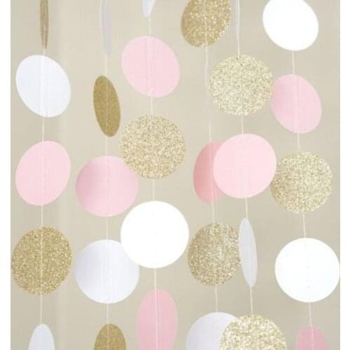 2M Pink White Gold Glitter Polka Dots Kids Birthday Party Decoration Macaron Pastel Paper Garland Banner Baby Shower Wedding