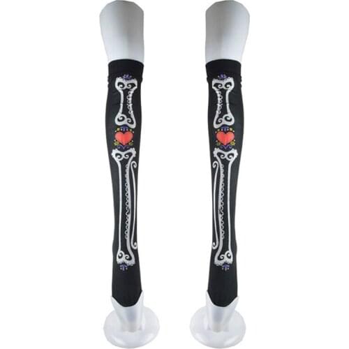Halloween Knee High Socks Gothic Long Skeleton Print Cosplay Costume Stockings