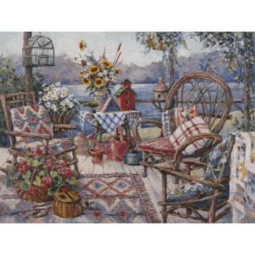 Top Quality Beautiful Lovely Counted Cross Stitch Kit Chimera Veranda balcony view landscape Birds nest flower basket 9178