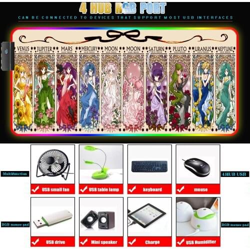 Beautiful Girl Multi-picture RGB with 4HUB USB Mouse Pad Oversized Mouse Pad LED Glowing Rubber Carpet Office Keyboard Desk Mat